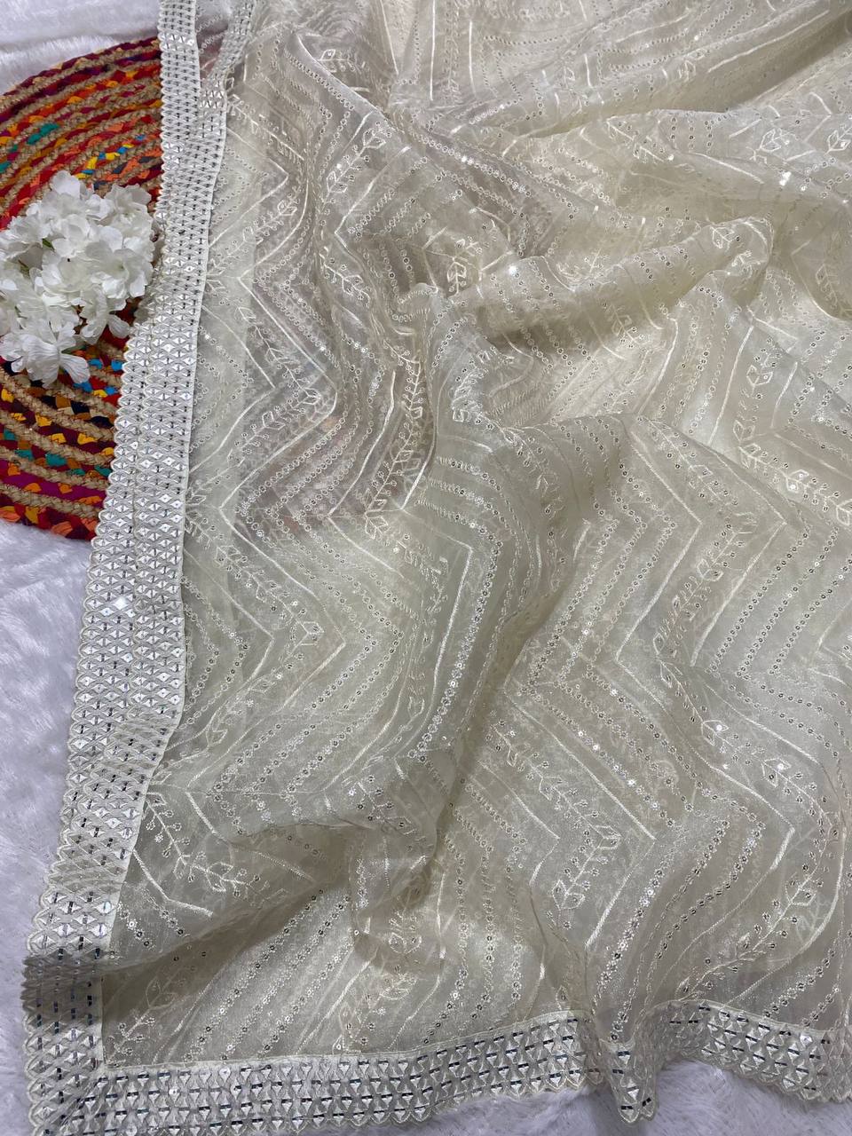 Pure Organza Saree with All-Over Thread & Siroski Work