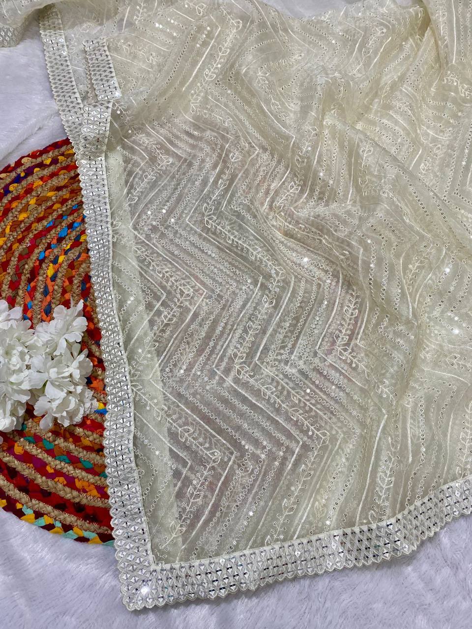Pure Organza Saree with All-Over Thread & Siroski Work