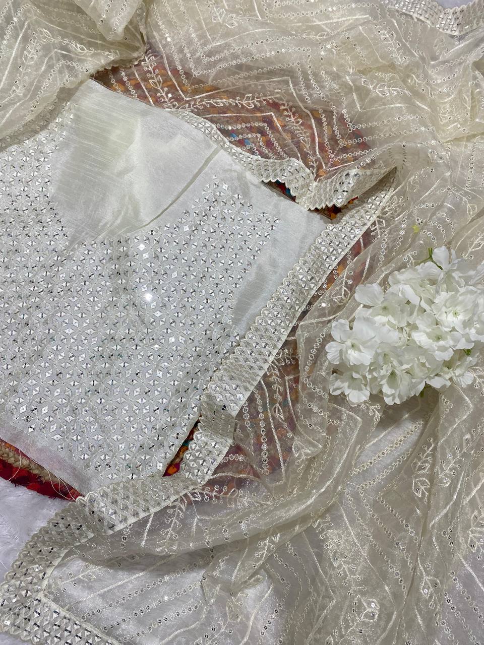 Pure Organza Saree with All-Over Thread & Siroski Work