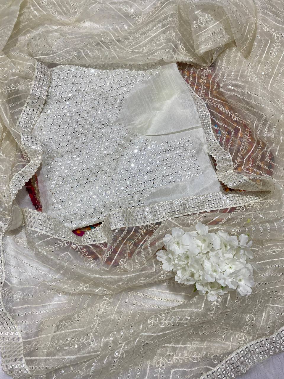 Pure Organza Saree with All-Over Thread & Siroski Work