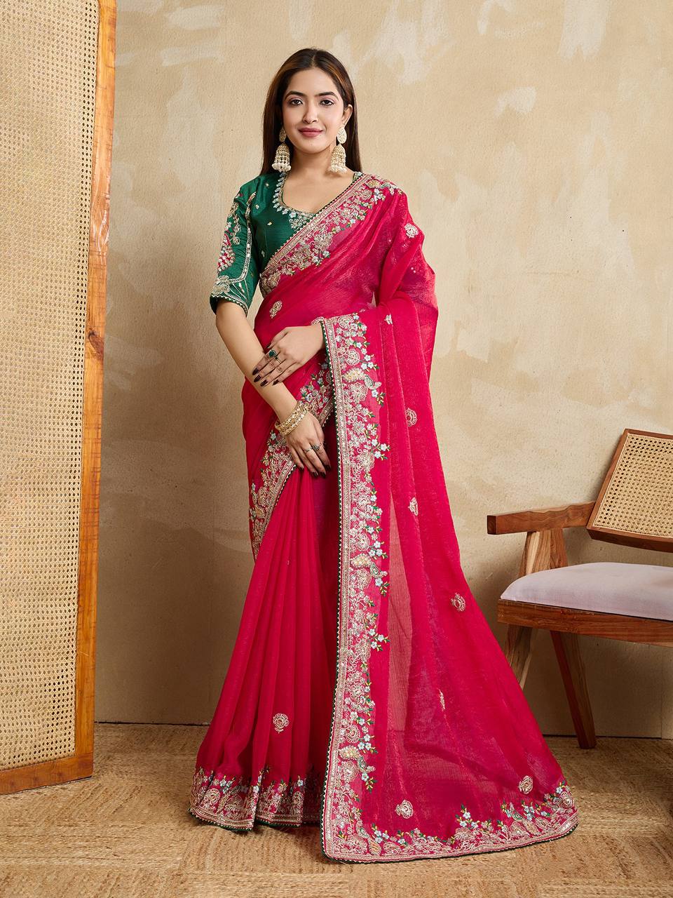 Premium Embroidered Saree for Wedding in Fendy Chiffon Silk