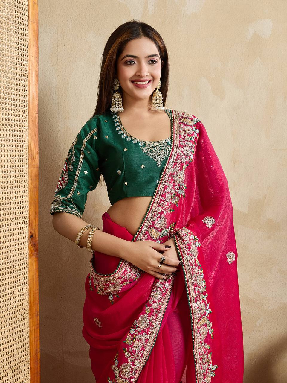 Premium Embroidered Saree for Wedding in Fendy Chiffon Silk