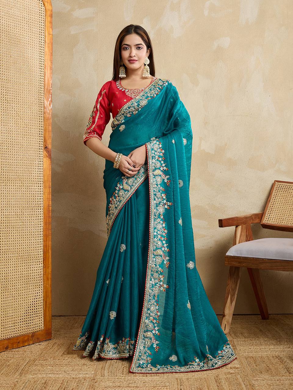 Premium Embroidered Saree for Wedding in Fendy Chiffon Silk