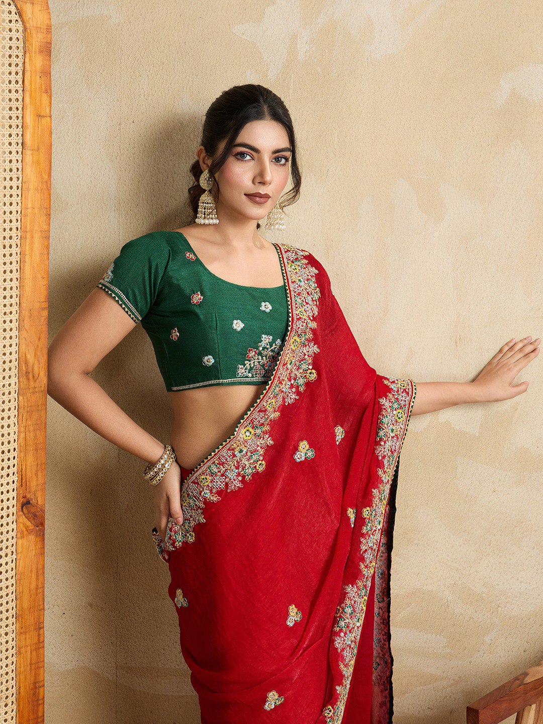 Elegant Fendy Chiffon Silk Embroidered Saree with C-Pallu