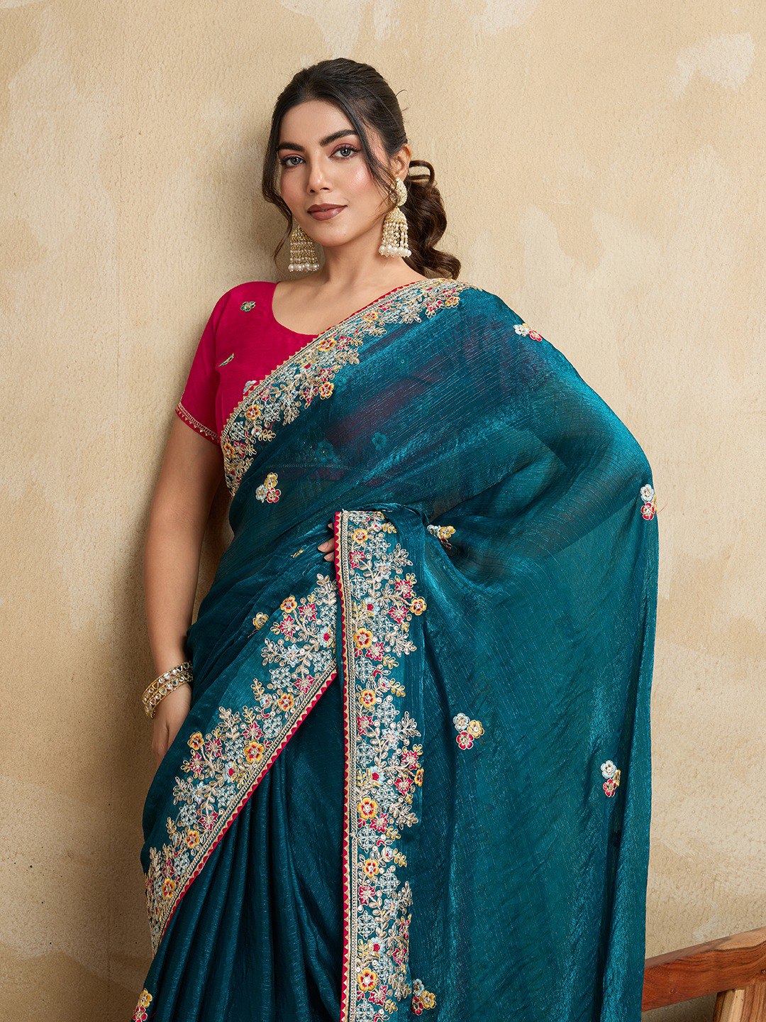 Elegant Fendy Chiffon Silk Embroidered Saree with C-Pallu