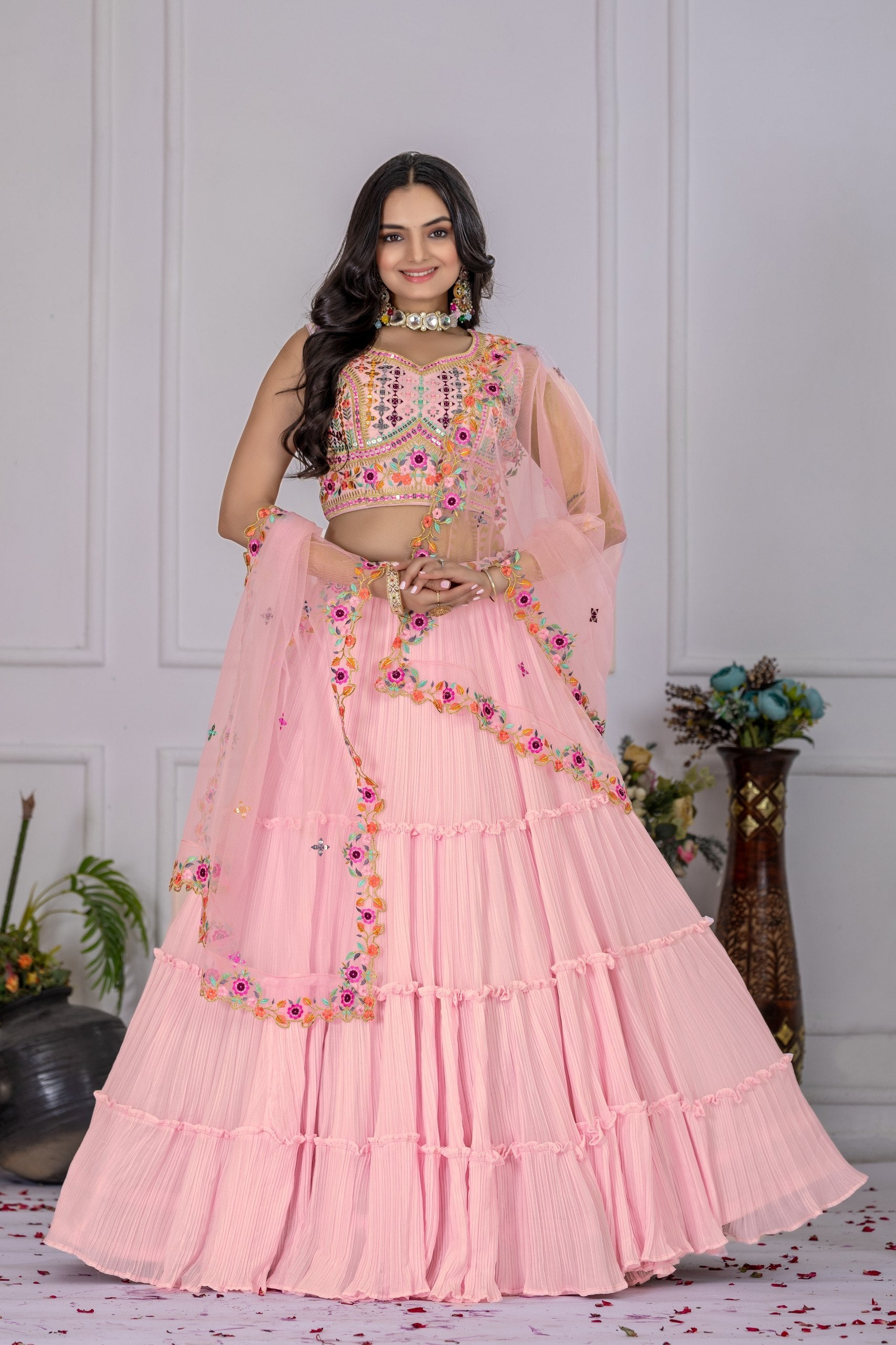 Multicolor Embroidered Lehenga Choli with Dupatta