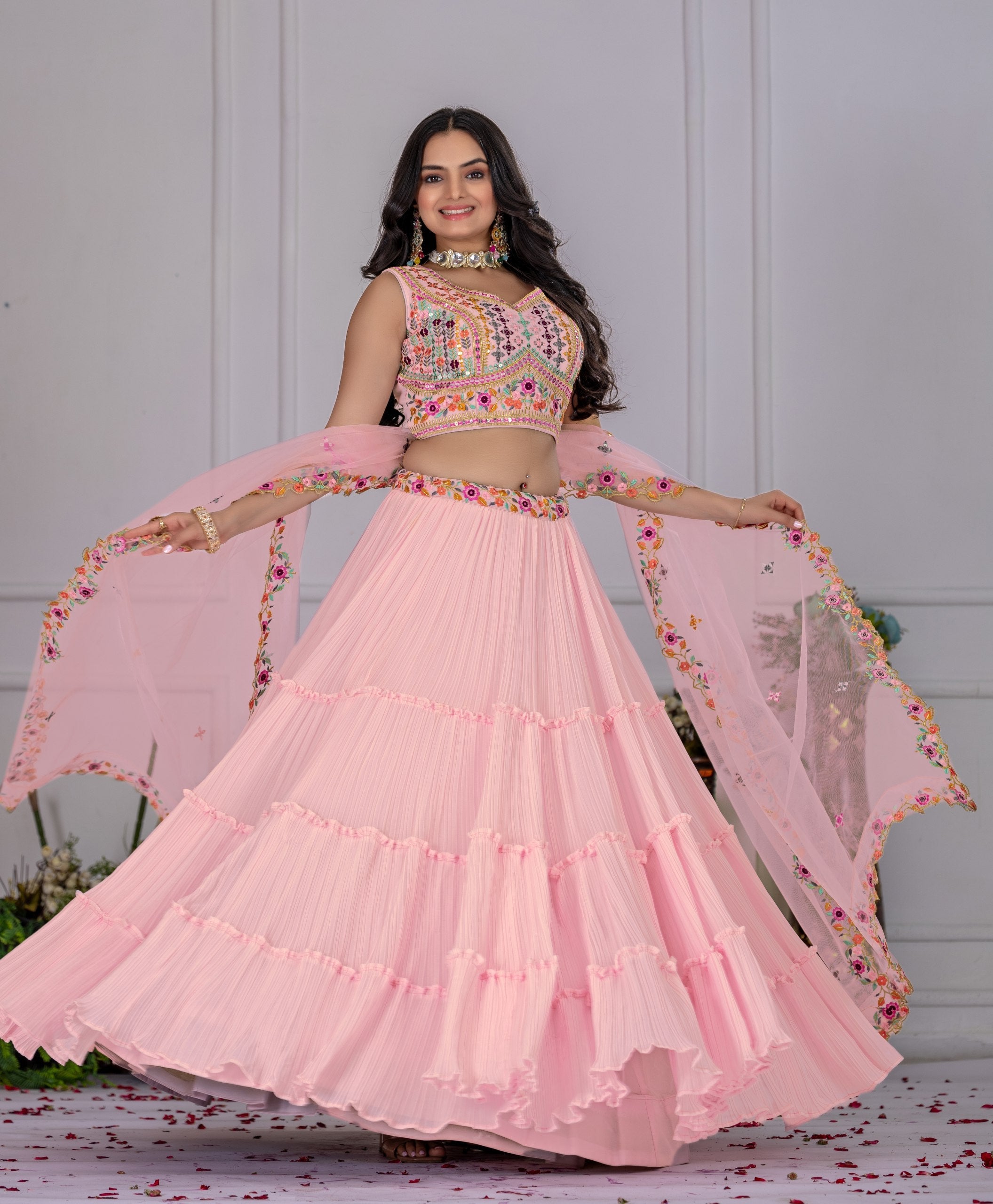 Multicolor Embroidered Lehenga Choli with Dupatta