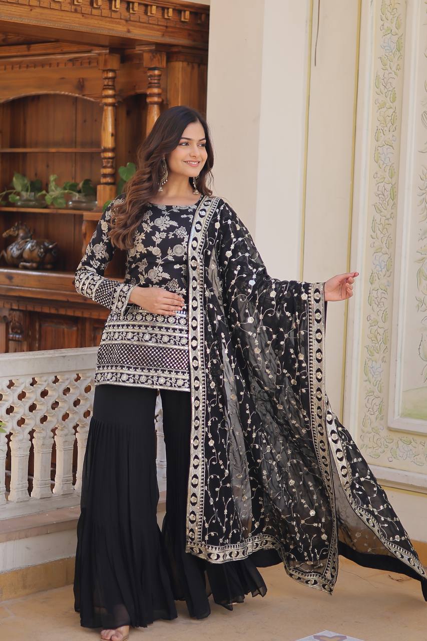 Premium Designer Readymade Top-gharara-dupatta