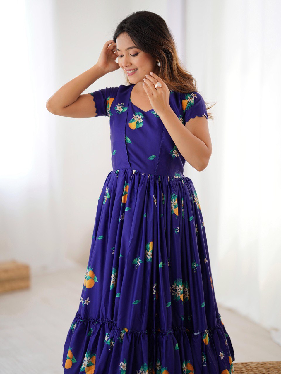 Indigo Majestic Floral Frill Kurtis