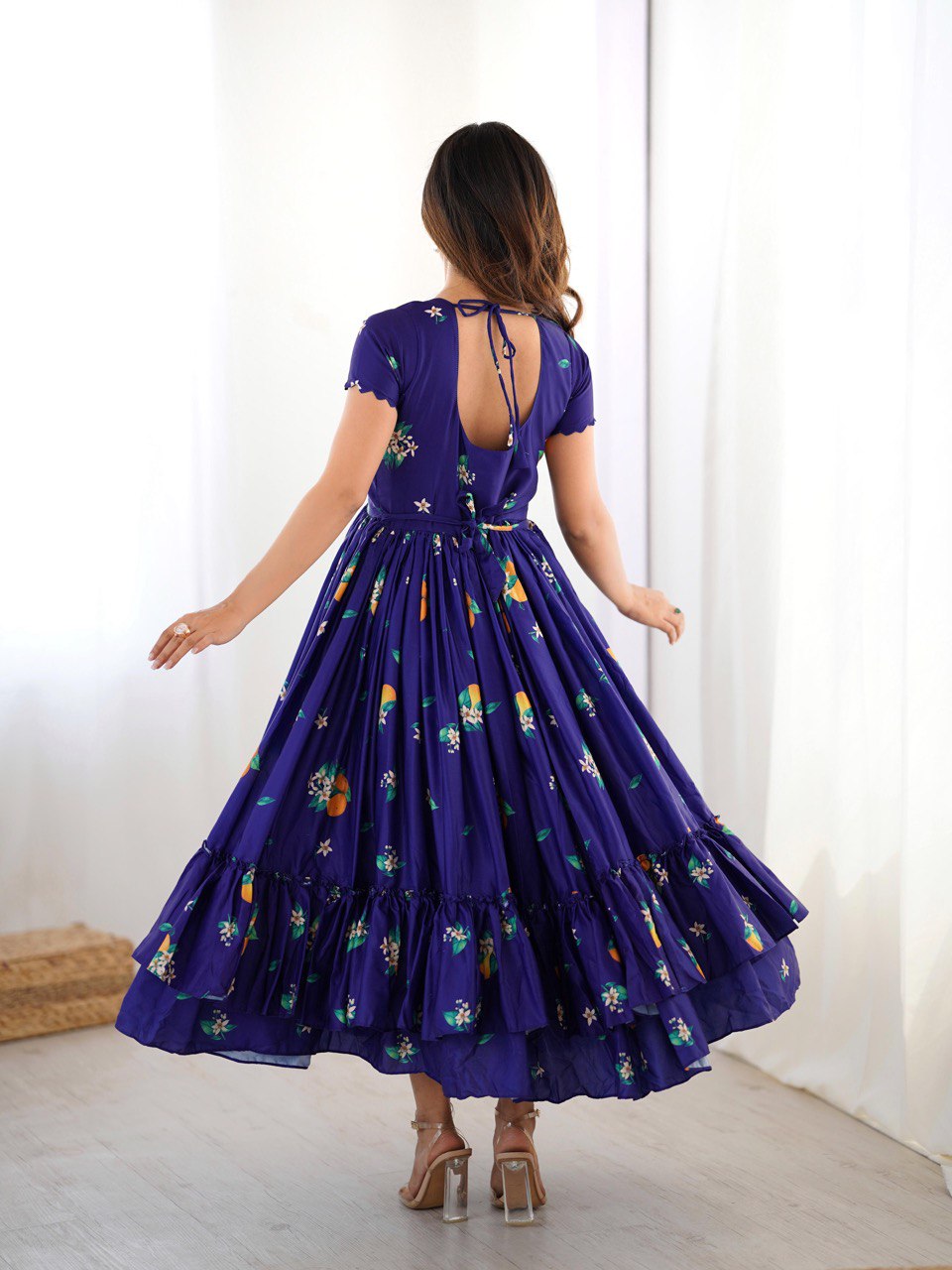 Indigo Majestic Floral Frill Kurtis