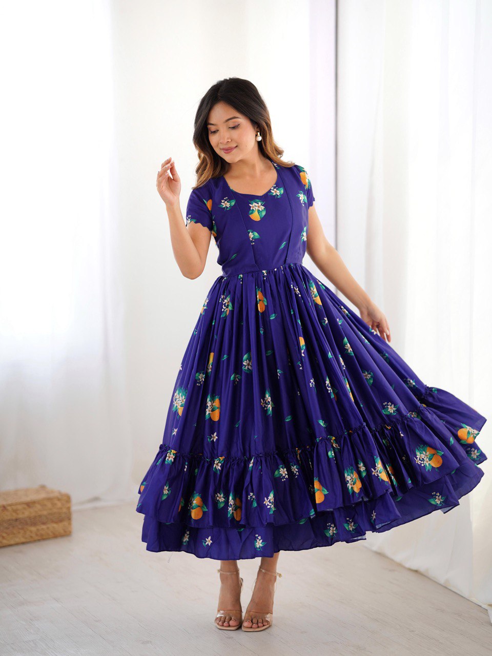 Indigo Majestic Floral Frill Kurtis