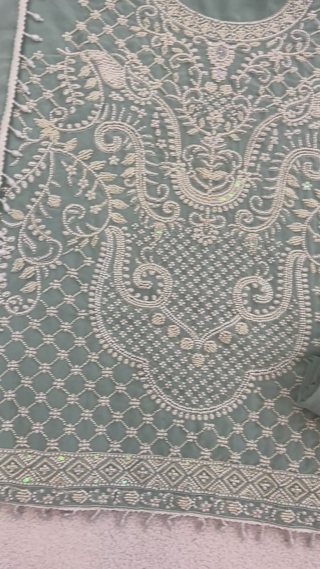 Mint Green Fox Georgette Heavy Embroidered Beads & 3mm Sequence Work Semi-Stitched Suit Set