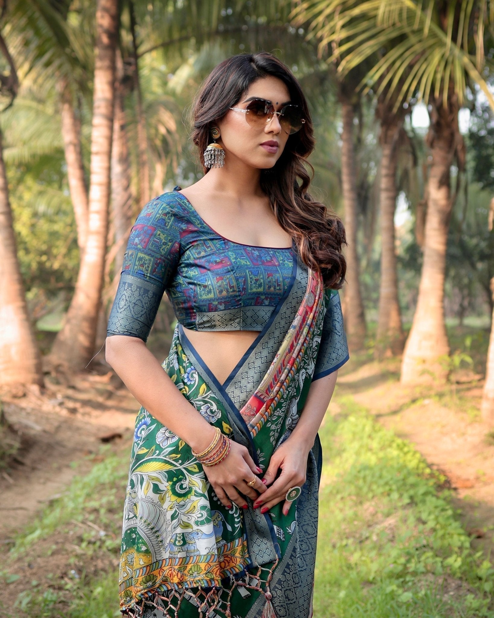 Pure Silk Digitally Printed Saree Weaved With Golden Zari Comes With Tassels - Almaari Fashion