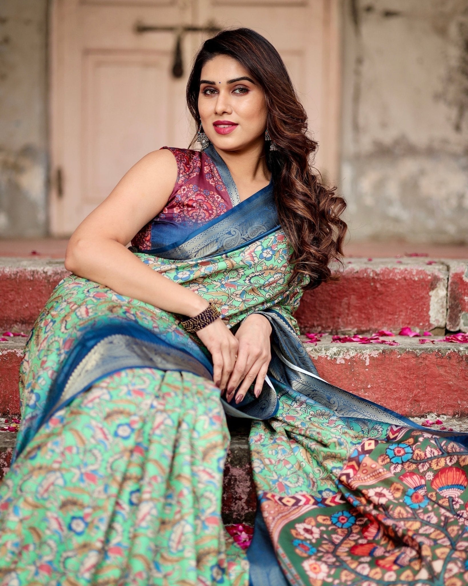 Pure Silk Digitally Printed Saree Weaved With Golden Zari Comes With Tassels - Almaari Fashion