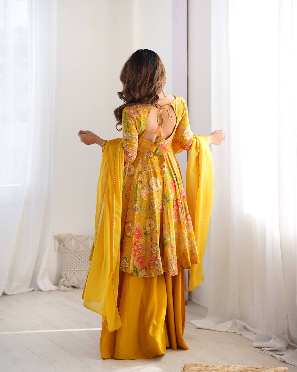 PRINT FABRIC FULLY FLAIR KEDIYA STYLE KURTA,WITH DUPPTA SET,PALAZZO