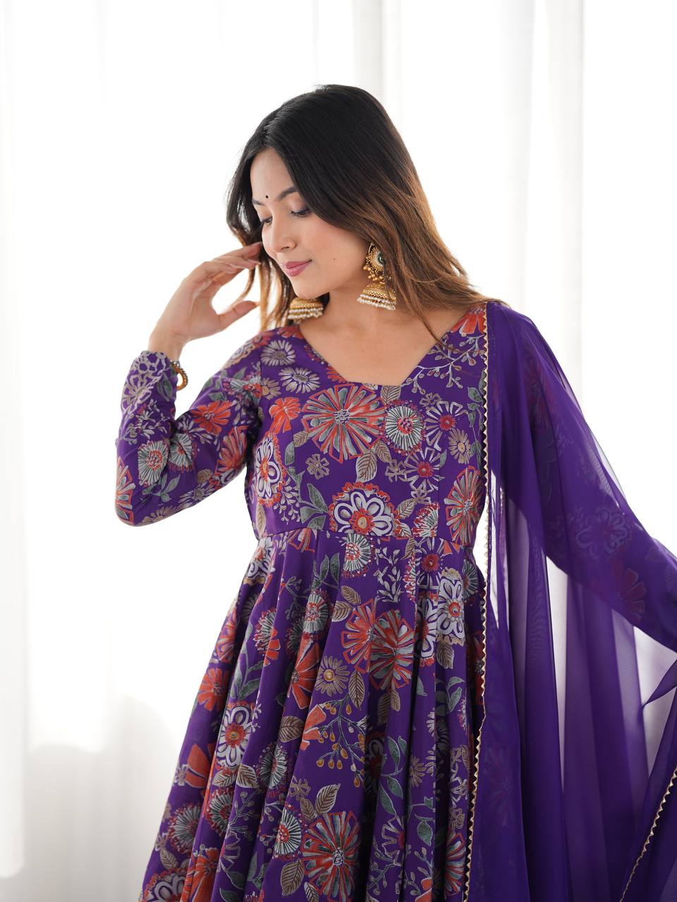 PRINT FABRIC FULLY FLAIR KEDIYA STYLE KURTA,WITH DUPPTA SET,PALAZZO