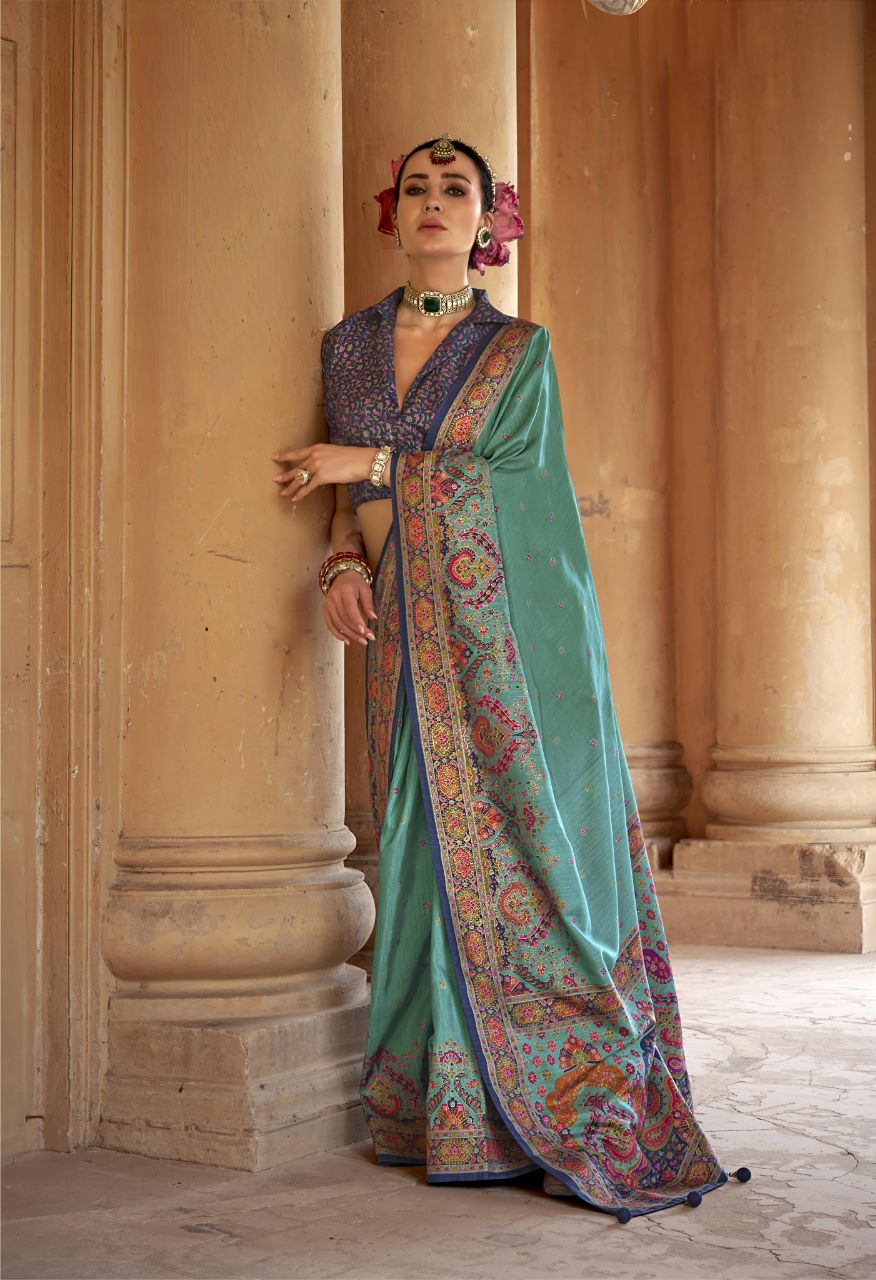 Elegant Teal Patola Printed Saree with Contrast Designer Blouse