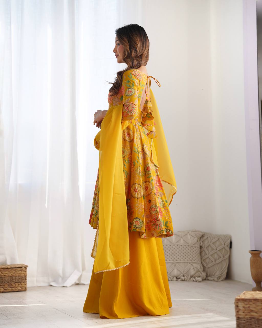 PRINT FABRIC FULLY FLAIR KEDIYA STYLE KURTA,WITH DUPPTA SET,PALAZZO