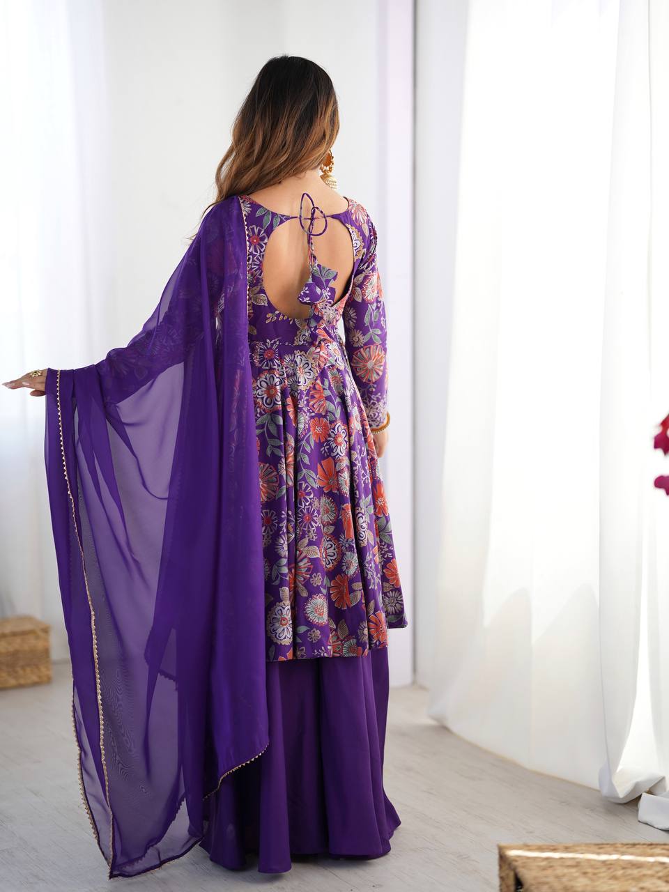PRINT FABRIC FULLY FLAIR KEDIYA STYLE KURTA,WITH DUPPTA SET,PALAZZO