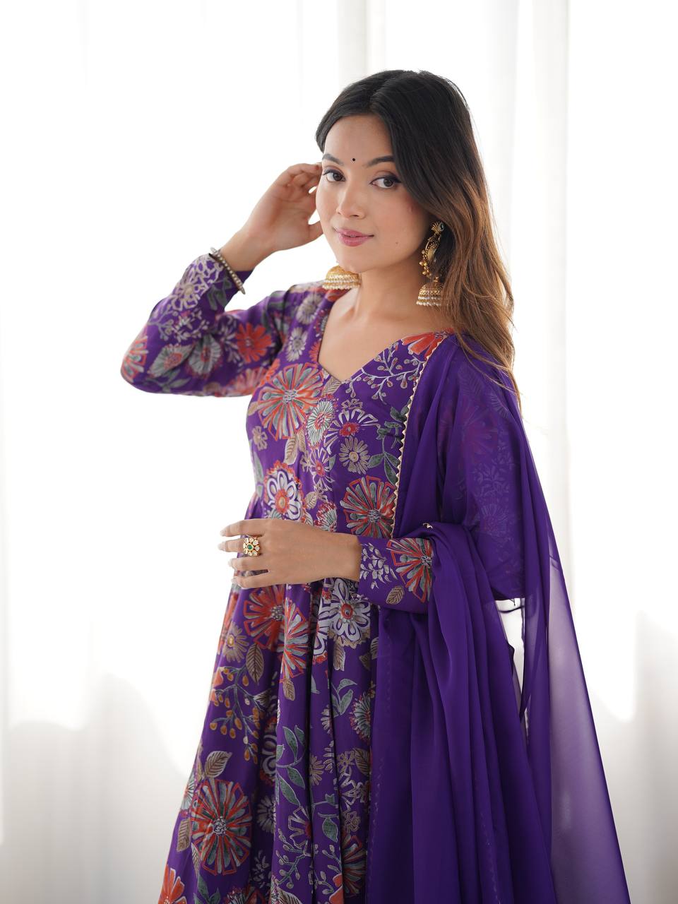 PRINT FABRIC FULLY FLAIR KEDIYA STYLE KURTA,WITH DUPPTA SET,PALAZZO
