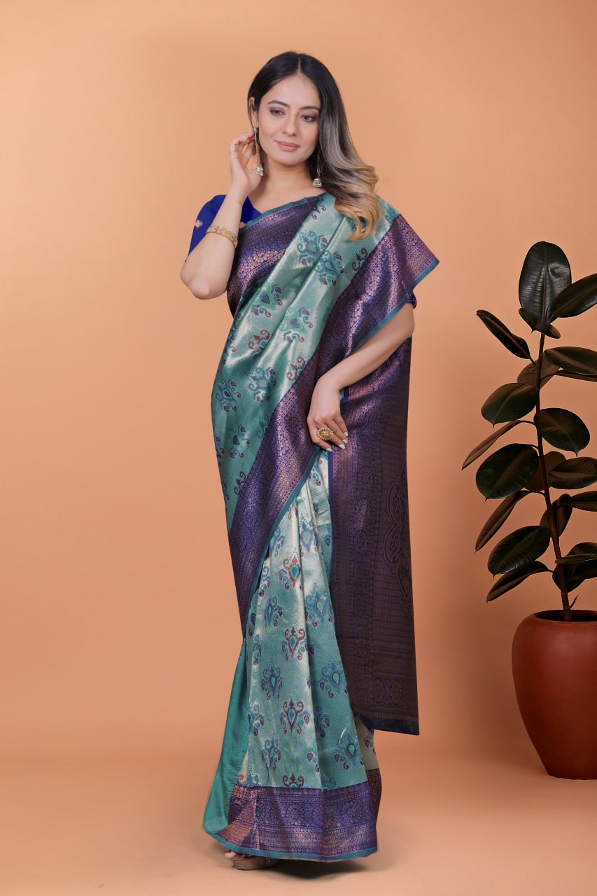 Emerald Twilight Banarasi Silk Saree